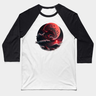 Red Dragon Flying over a Red Moon Baseball T-Shirt